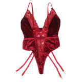 Deep V garter lace velvet stitching teddy With Farawlaya