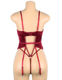 Deep V garter lace velvet stitching teddy With Farawlaya