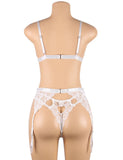 Sexy three-piece sexy lingerie with deep V and peach heart garter