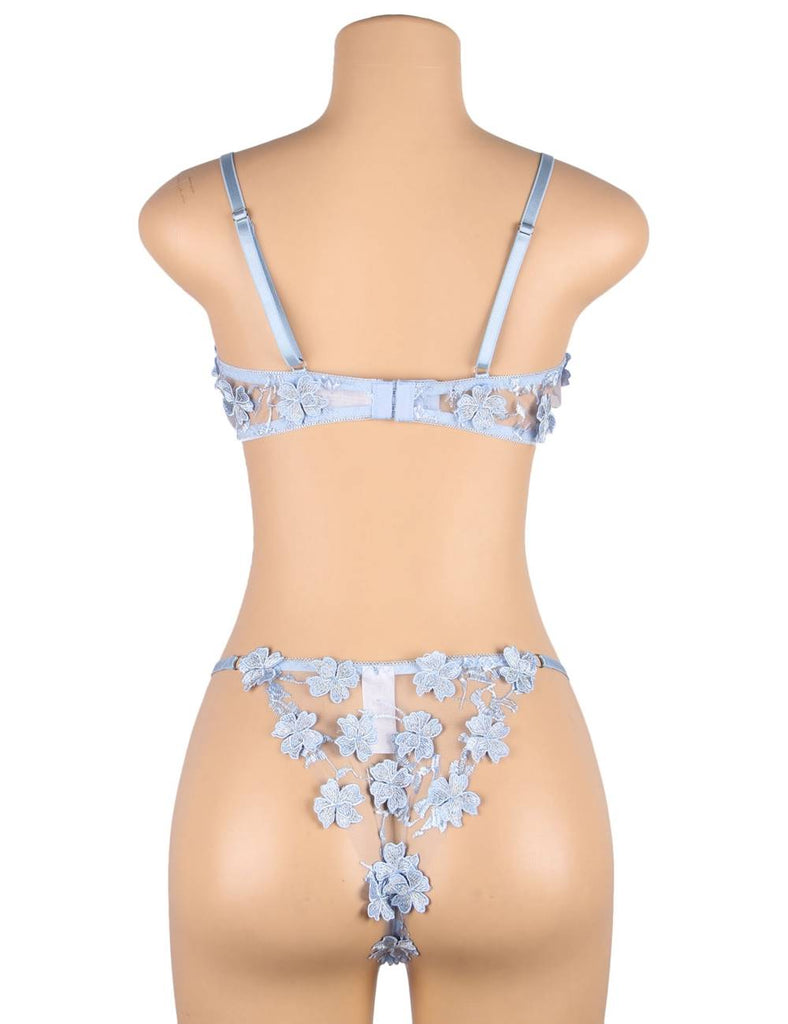 New Floral Applique Embroidery Mesh Underwire underwear set  With Farawlaya