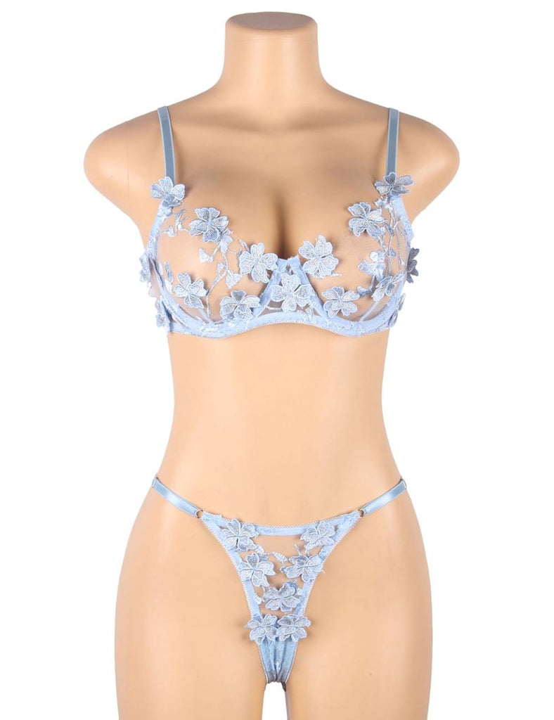 Floral Applique Embroidery Mesh Underwire underwear set  With Farawlaya
