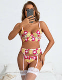 Floral Embroidery Underwire Garter Lingerie Egypt Set