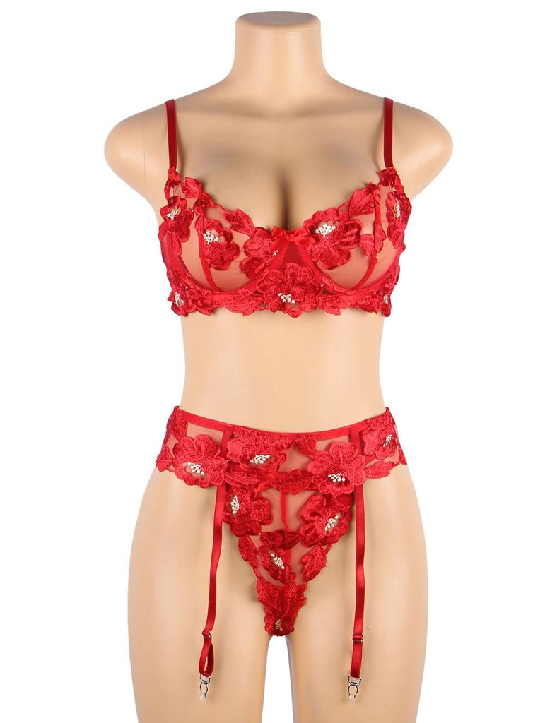 Floral Embroidery Underwire Garter Lingerie Egypt Set