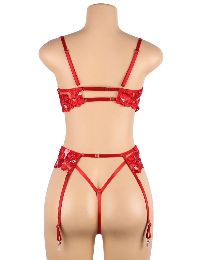 Floral Embroidery Underwire Garter Lingerie Egypt Set