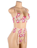 Floral Embroidery Underwire Garter Lingerie Egypt Set