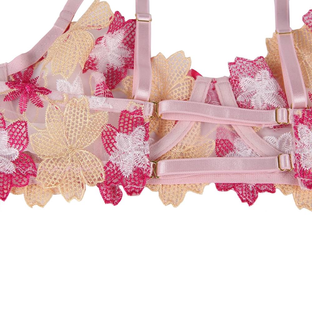 Floral Embroidery Underwire Garter Lingerie Egypt Set