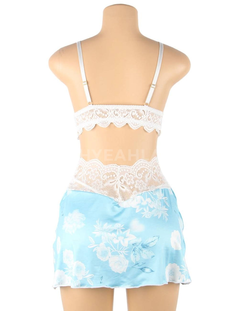 New Floral Print Lace-up Babydoll Without Underwire