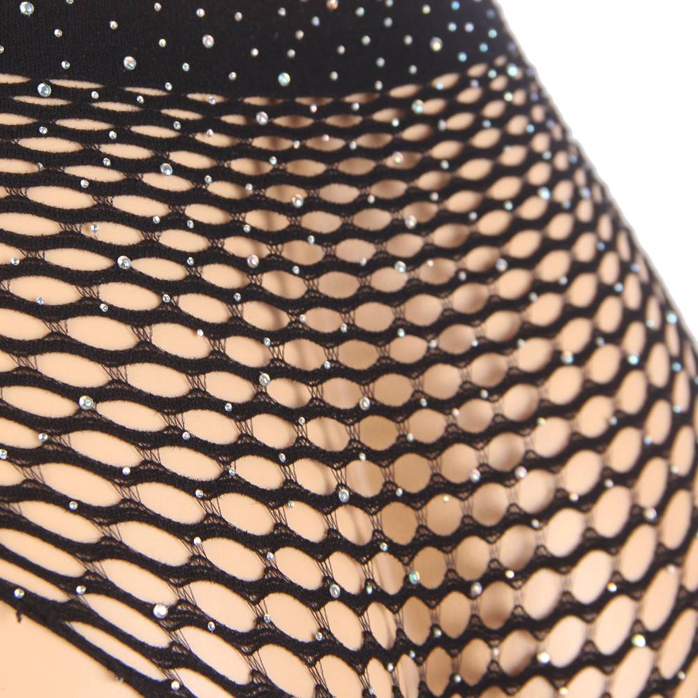 Black Two Piece Fishnet Rhinestone See Through Bikini Top and Shorts Set