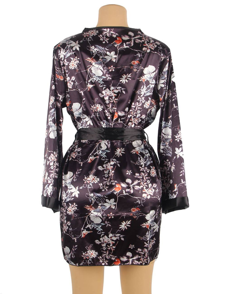 Printing Silk Long Sleeves Sleepwear with Thong