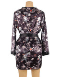 Printing Silk Long Sleeves Sleepwear with Thong