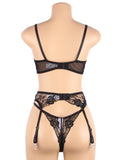Floral Embroidery Underwire Garter Lingerie Set
