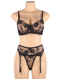 Floral Embroidery Underwire Garter Lingerie Set