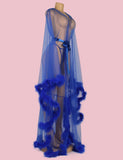 Sexy Plush Edging Mesh Wide Sleeves Robe With Belt