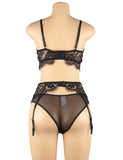 Floral Embroidery Underwire Garter Lingerie Set