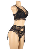 Floral Embroidery Underwire Garter Lingerie Set