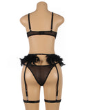 Red Feather Lace Underwire Garter Lingerie Set
