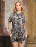 Leopard Print Silk Short Sleeve Two Piece Pajamas Set