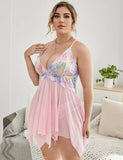 Now Pink Flower Decoration Loose Comfortable Open Front Babydoll