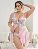 New Pink Flower Decoration Loose Comfortable Open Front Babydoll