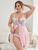 Now Pink Flower Decoration Loose Comfortable Open Front Babydoll