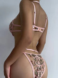 Pink Water Soluble Flower Hollow Out Halter Teddy Lingerie