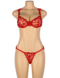Underwire Mesh Flower Patterns Bra Set