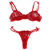 Underwire Mesh Flower Patterns Bra Set