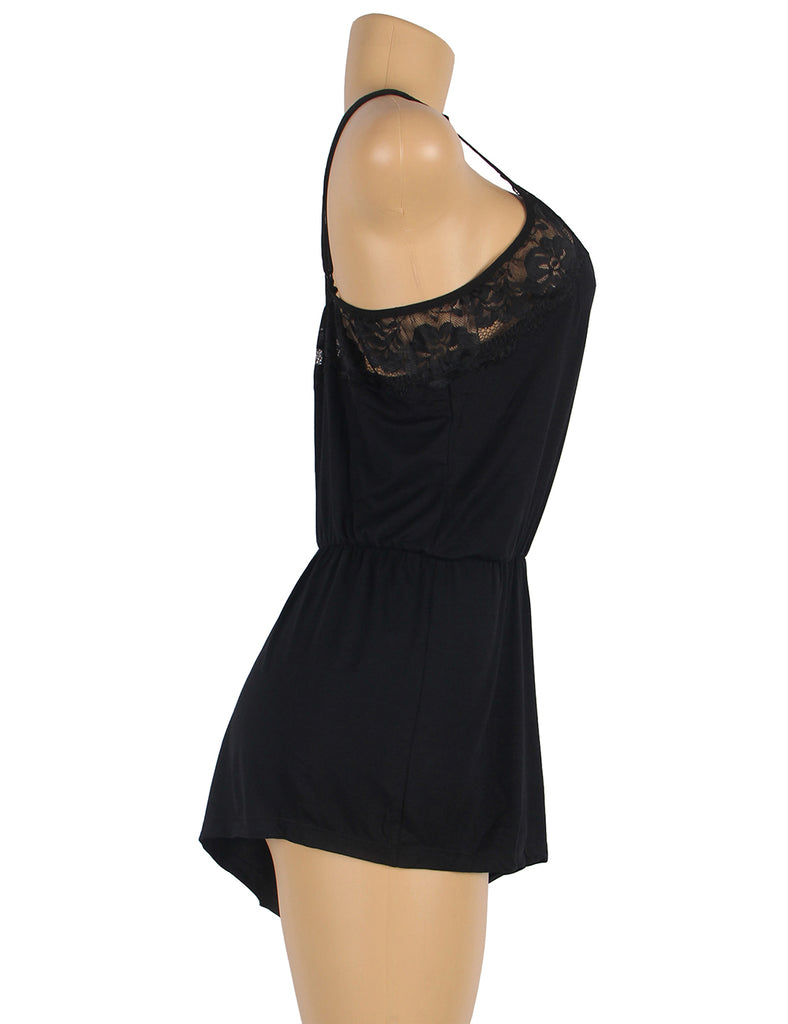 Charming Black Lace Sexy Teddy Plus Size