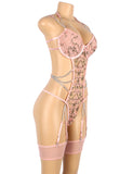 Pink Water Soluble Flower Hollow Out Halter Teddy Lingerie