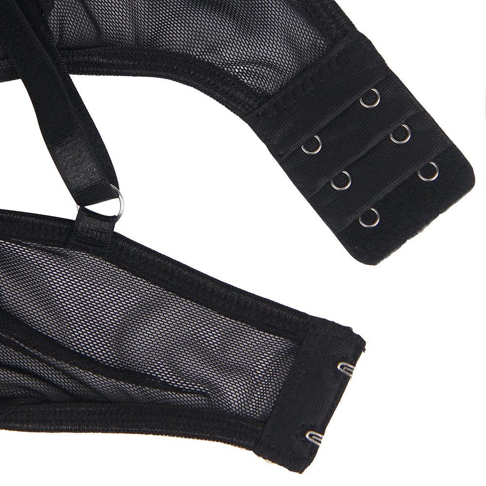 Sexy Black Leather Hollow Out Bra Design Teddy Lingerie