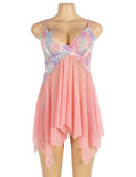 Now Pink Flower Decoration Loose Comfortable Open Front Babydoll