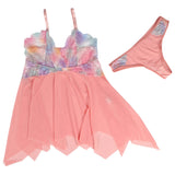 Now Pink Flower Decoration Loose Comfortable Open Front Babydoll