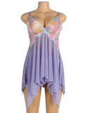 Now Pink Flower Decoration Loose Comfortable Open Front Babydoll
