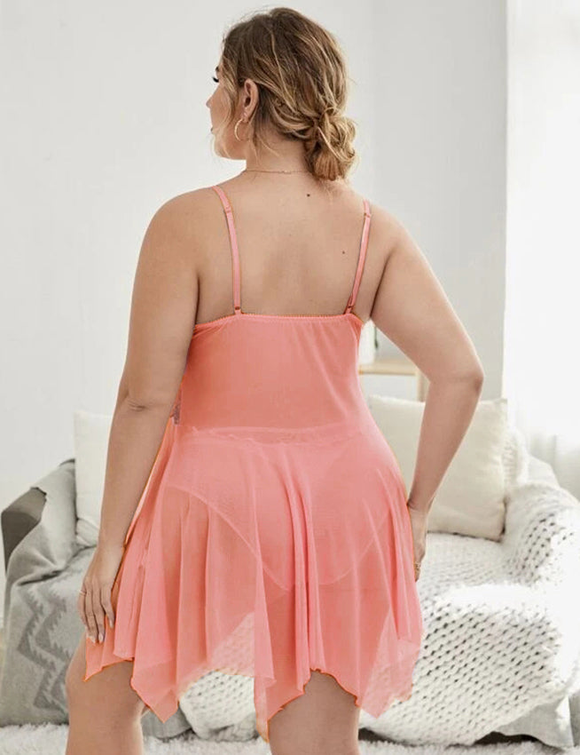 Now Pink Flower Decoration Loose Comfortable Open Front Babydoll