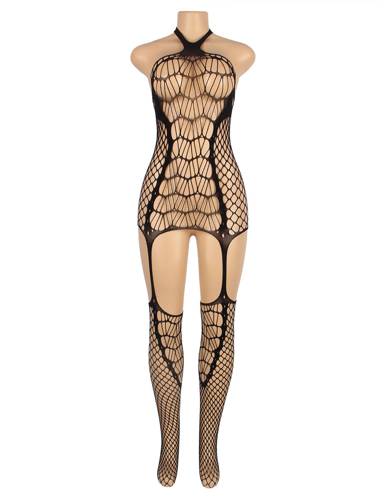 Halter Sexy Neck Open Back Netted Bodystocking