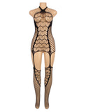 Halter Sexy Neck Open Back Netted Bodystocking