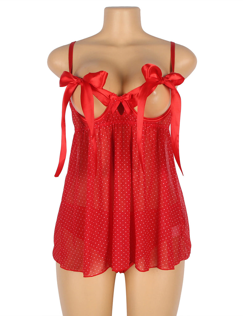 New Red Sexy Silk Bow-Knot Holollow Out Bra Open Back Side Backbydoll