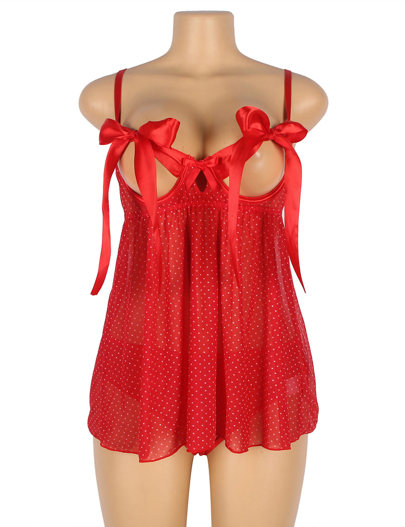 Red Sexy Silk Bow-Knot Holollow Out Bra Open Back Side Backbydoll