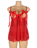 Red Sexy Silk Bow-Knot Holollow Out Bra Open Back Side Backbydoll