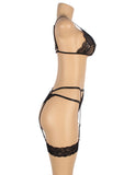 Black & Red Lace Hollow Out Design Garter Belt Leg Ring Bra Set