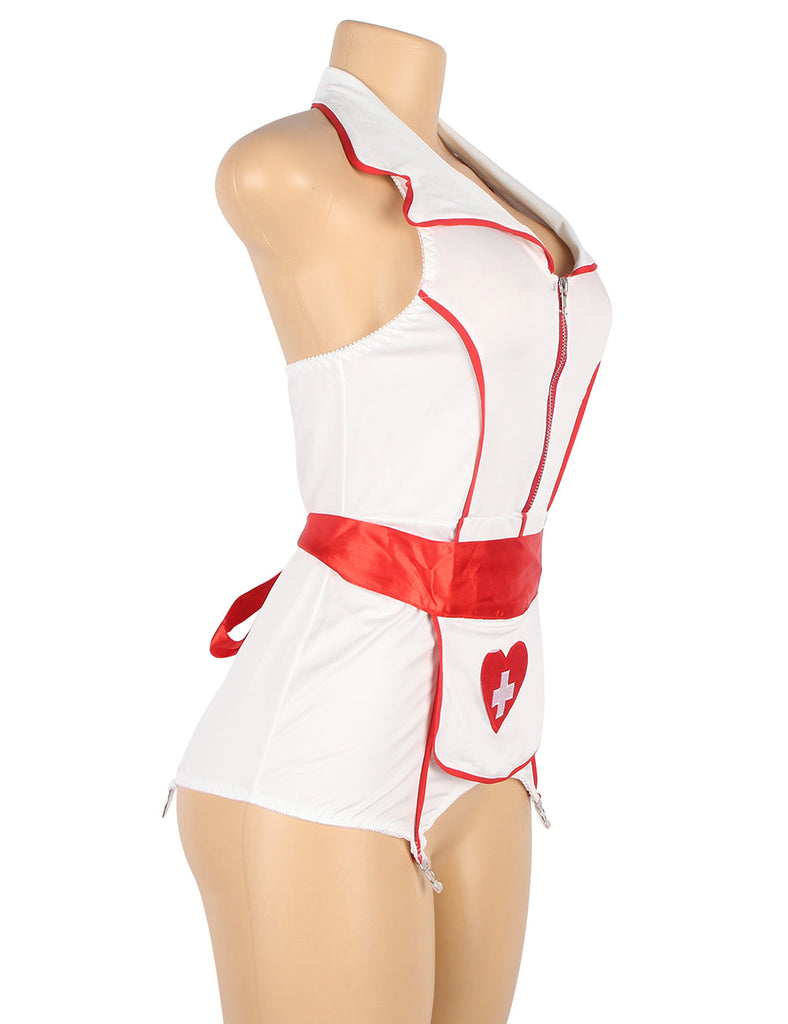 Sexy White Halter Apron Hear Wear Shoulder Emblem Decoration Nurse Costume