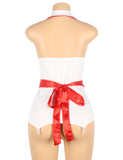 Sexy White Halter Apron Hear Wear Shoulder Emblem Decoration Nurse Costume