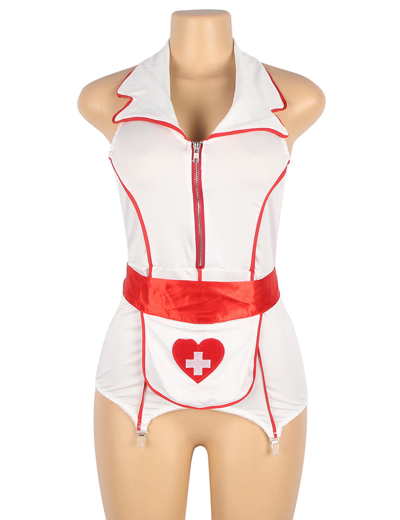Sexy White Halter Apron Hear Wear Shoulder Emblem Decoration Nurse Costume