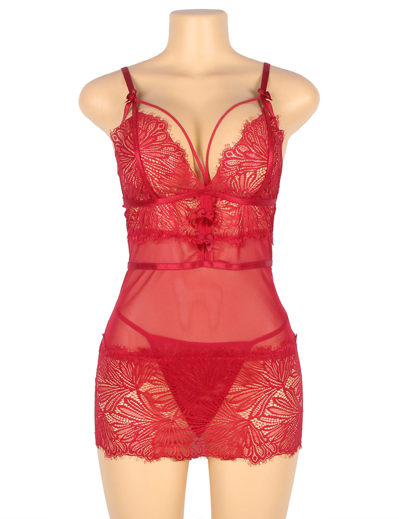 Sexy Lace Tight Adjustable Shoulder Straps Black & Red Babydoll