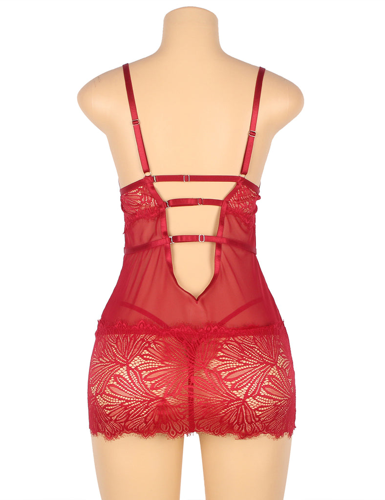 Sexy Lace Tight Adjustable Shoulder Straps Black & Red Babydoll