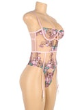Sexy Colorful Floral Open Crotch Pink Teddy Lingerie