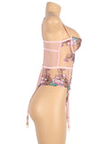Sexy Colorful Floral Open Crotch Pink Teddy Lingerie