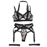 Leopard Print Bra Set with Detachable Garter Belt