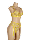 Floral Embroidery Underwire Garter Lingerie Set