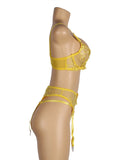 Floral Embroidery Underwire Garter Lingerie Set